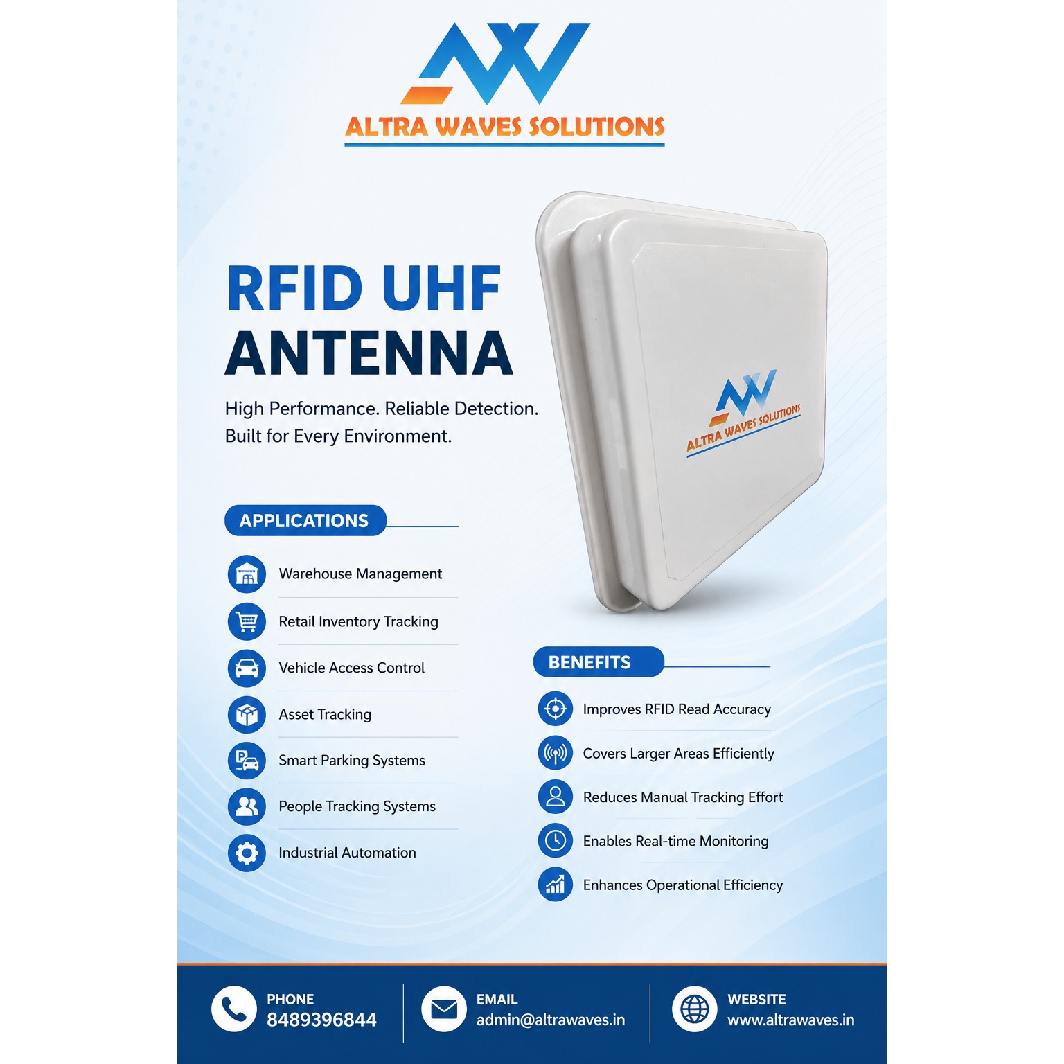 RFID UHF antenna used for warehouse inventory tracking and industrial RFID applications